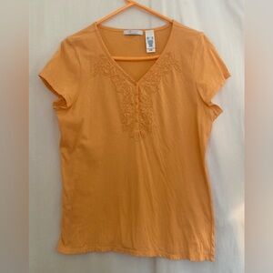 Liz Claiborne Orange Embroidered V-Neck Cap Sleeve Top Size XL